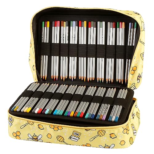 Image of Colored Pencil Case 100 Slots hold 300 pcs Pencils or 200 gel pens. Organizer Large Capacity with Handy Wrap Portable Multilayer Holder for Watercolor Pencils & Gel Pen Markers