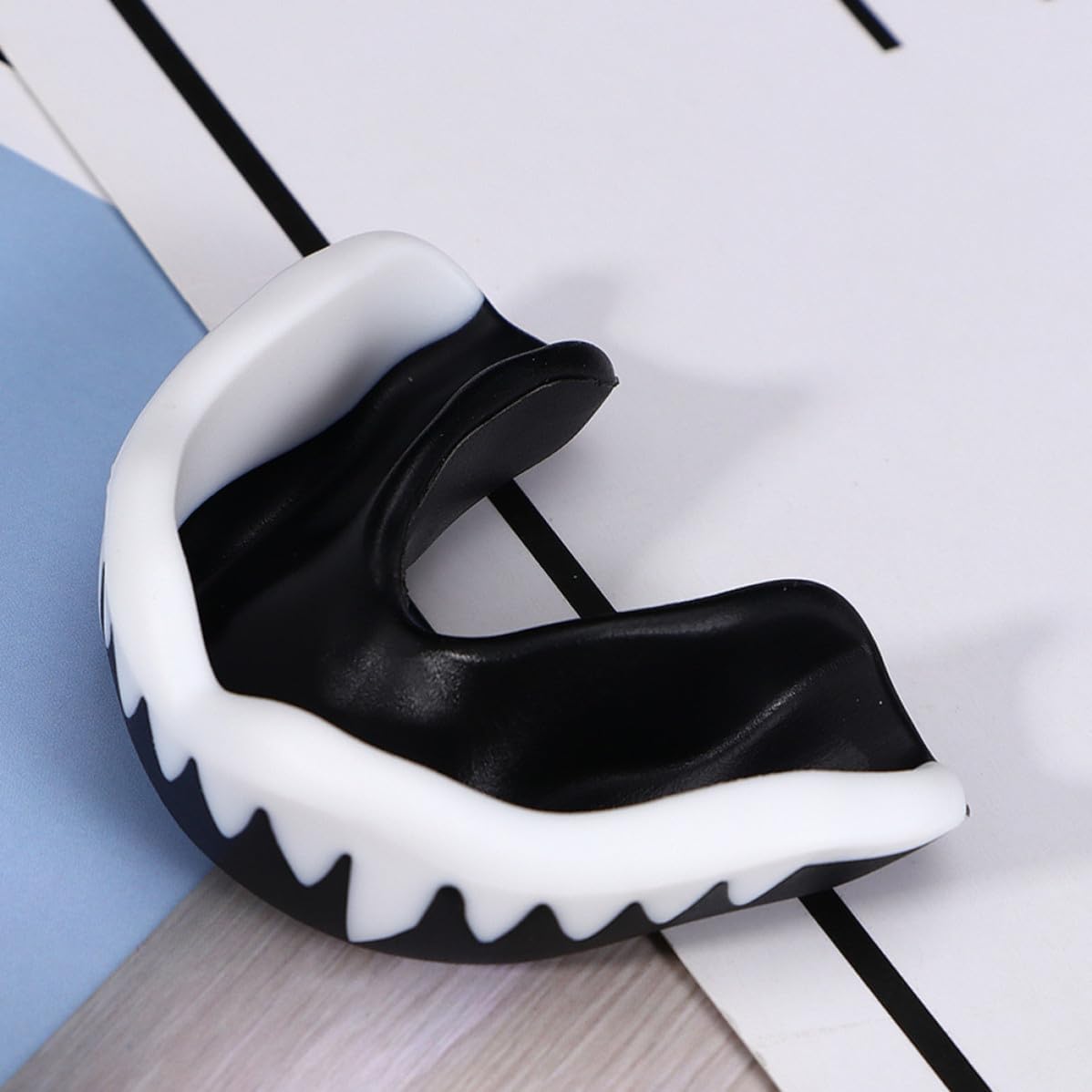 Garneck Sports Mouth Guard for Boxing and Football, Black and White Teeth Braces Protector, Shock-Absorbing Dental Guard for Hockey Rugby, Sturdy Athletic Mouthpiece for Contact Sports