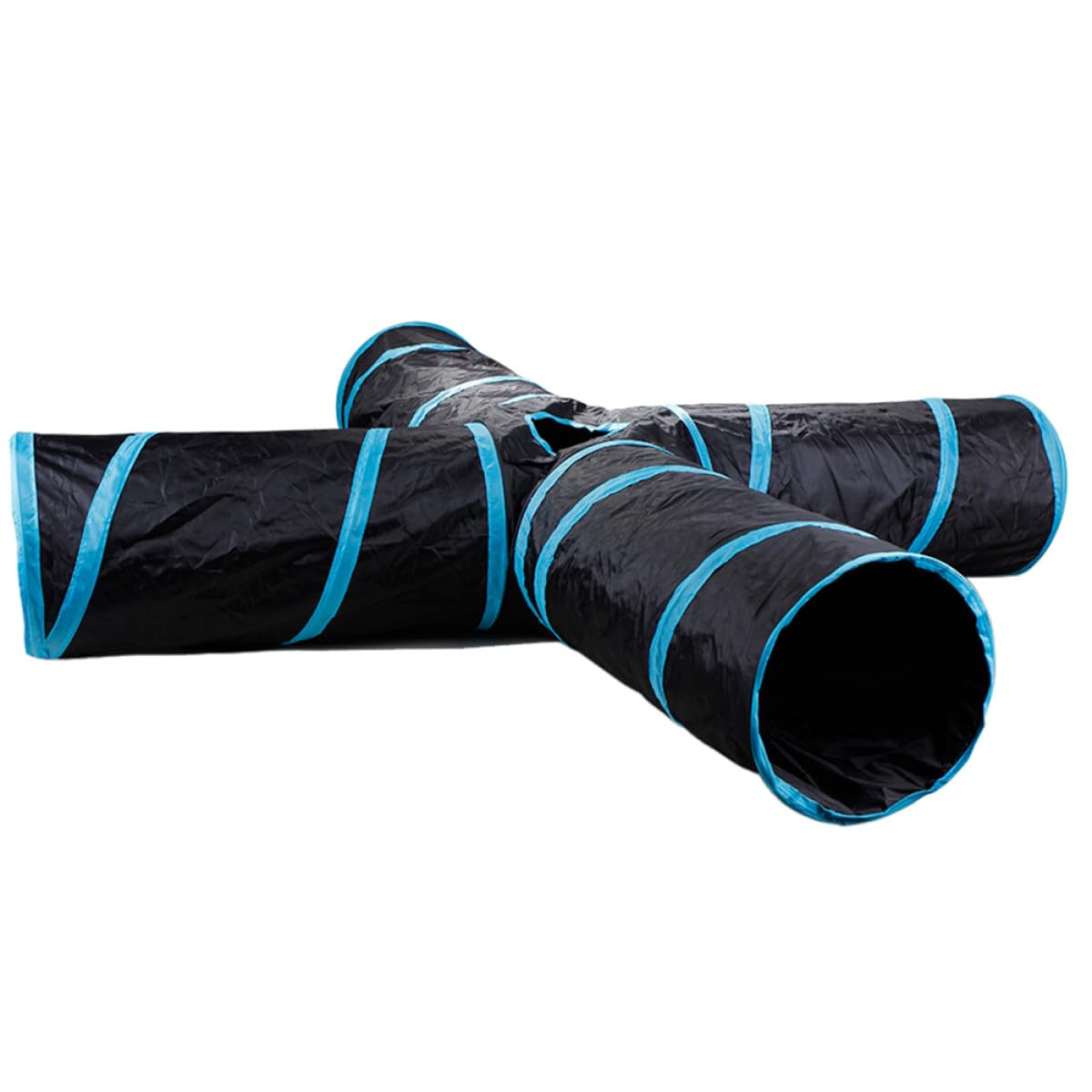 Tunnel per Animali a 4 Direzioni con Carta Rumorosa, 1 Pezzo, Blu | Poliestere, 4 Tunnel Collegati, Borsa per Trasporto Inclusa, per Coniglio e Cane, Gioco e Nascondiglio