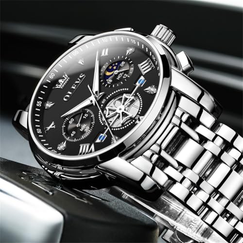 Image of OLEVS Watch Men Luxury Chronograph Stainless Steel Wrist Dress Waterproof Watch Quartz Analog Large Face Luminous
