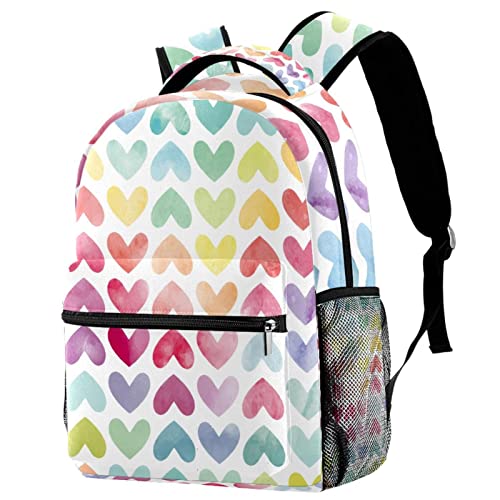 Sac à dos campus aquarelle cœurs avec porte-bouteille pour enfants
