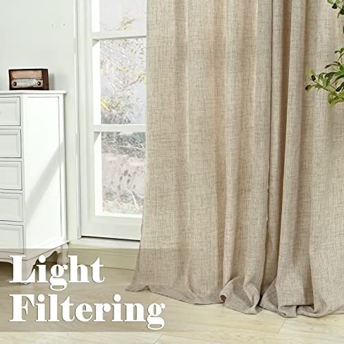 Quemas Natural Faux Linen Curtains For Bedroom 63 Inch Length 2 Panels, Thick Linen Blend Light Filtering Curtains For Living Room, Privacy Burlap Farmhouse Semi Sheer Window Drapes, Each 52 X 63 Inch #TOP3