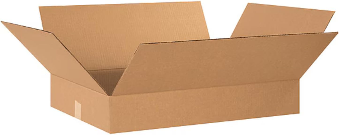 Flat Corrugated Cardboard Shipping Boxes 24"L x 24"W x 4"H | Single-Wall Medium Kraft Boxes for Moving, Packing and Storage (10 Pack)