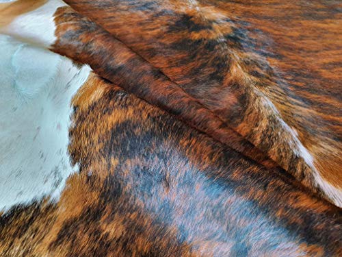 Ecowhides 100% Genuine Brazilian Cowhide Rug - Brindle White Belly - Luxury Cowskin Leather Area Rug Decor, (X-Large) 7 X 6 Ft #TOP4