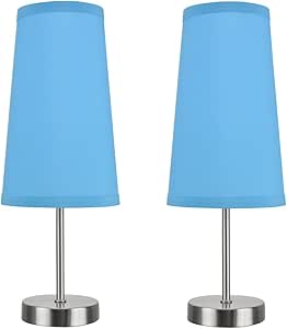 2-Pack Satin Nickel Table Lamps - Contemporary Candlestick Bedside Lamps With Black Shades