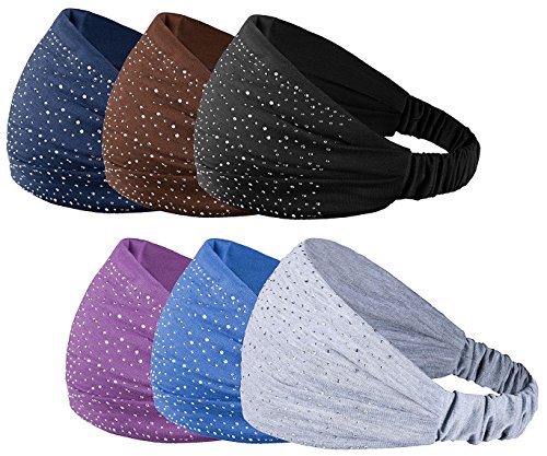 6 Pcs: Solid Color Sparkling Cotton Multi-Style Headbands for Women Sports or Fashion