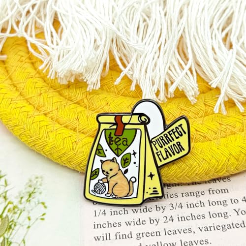 Image of Cute Cat Tea Bag Pin - Fun Series | Premium Enamel Pin - Statement Lapel Pin - Plated Badge for Clothing, Bags, Hats, Jackets, and Lanyards