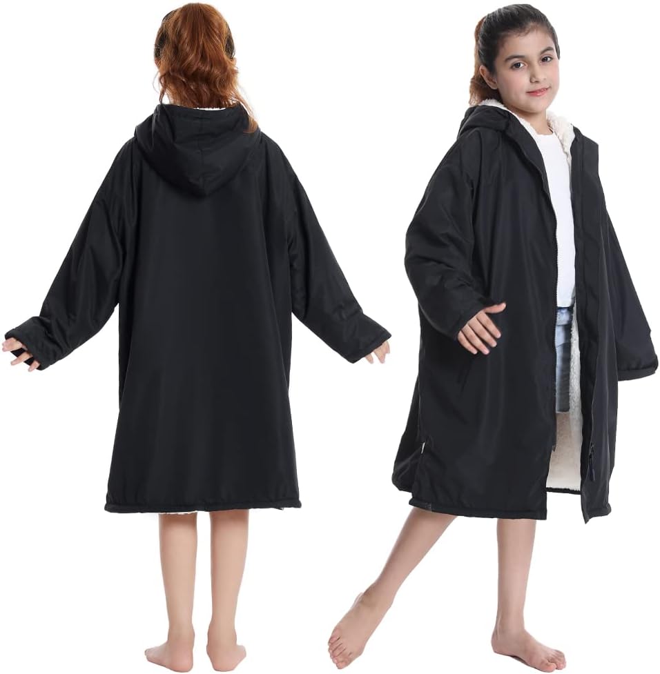 Hiturbo Warm Kids Swim Parka: Waterproof Changing Robe - Oversize Swimming Coat - Hooded Surf Poncho - Thick Lining (7-14Y) - Image 6