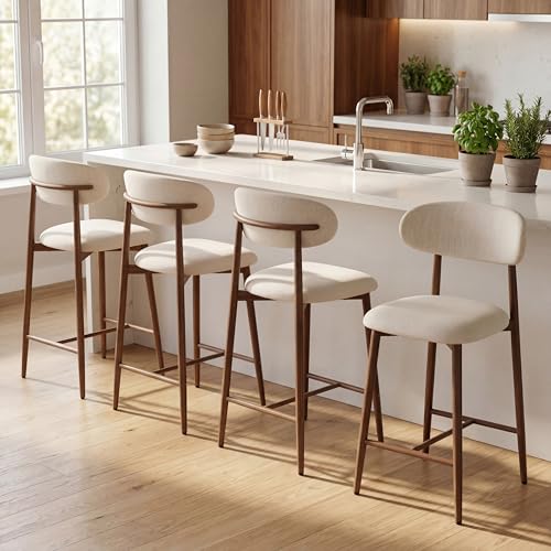 Image of AQO Counter Height Bar Stools Set of 3, Upholstered Counter Stools Modern Barstools with Metal Legs for Kitchen Island Dining Room, Walnut