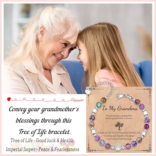 Image of Mothers Day Gifts for Grandma, Tree of Life Bracelet with Card, Grandma Gifts From Grandkids for Christmas Birthday