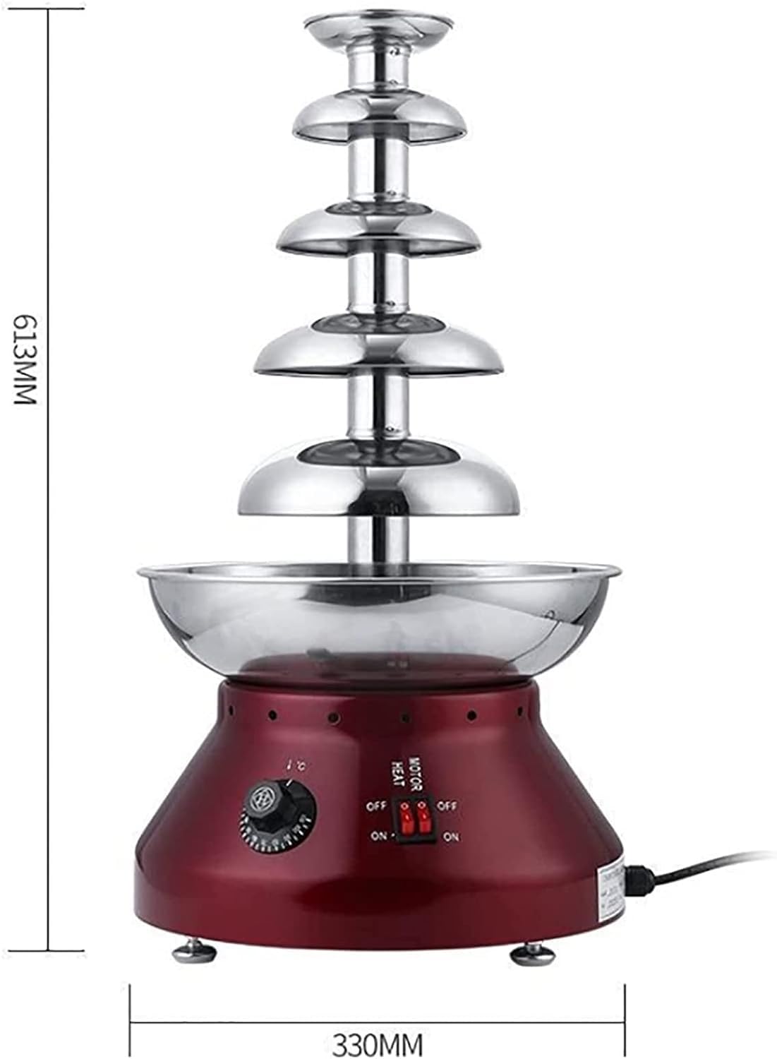 Fondue fontanna czekoladowa, elektryczna fontanna do fondue, 5-poziomowa maszyna do topienia czekolady ze stali nierdzewnej, regulowana temperatura 0-110°C, na imprezę, ślub i urodziny