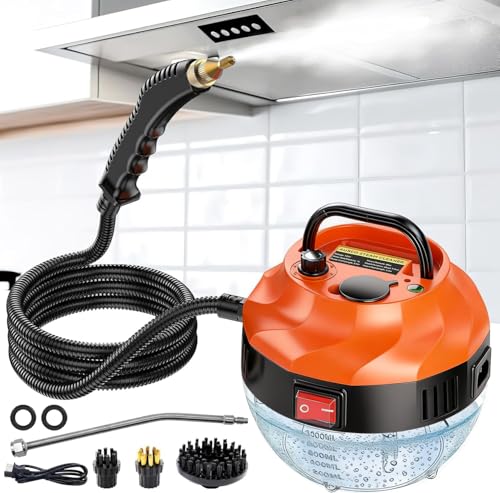 Steam Cleaner, 2500W High Pressure Steam Cleaner for Home, Steamer for Cleaning with 3 Brush Heads, 2 washers and Extended Rod, Handheld Steam Cleaner for Upholstery, Kitchen, Bathroom (Orange)