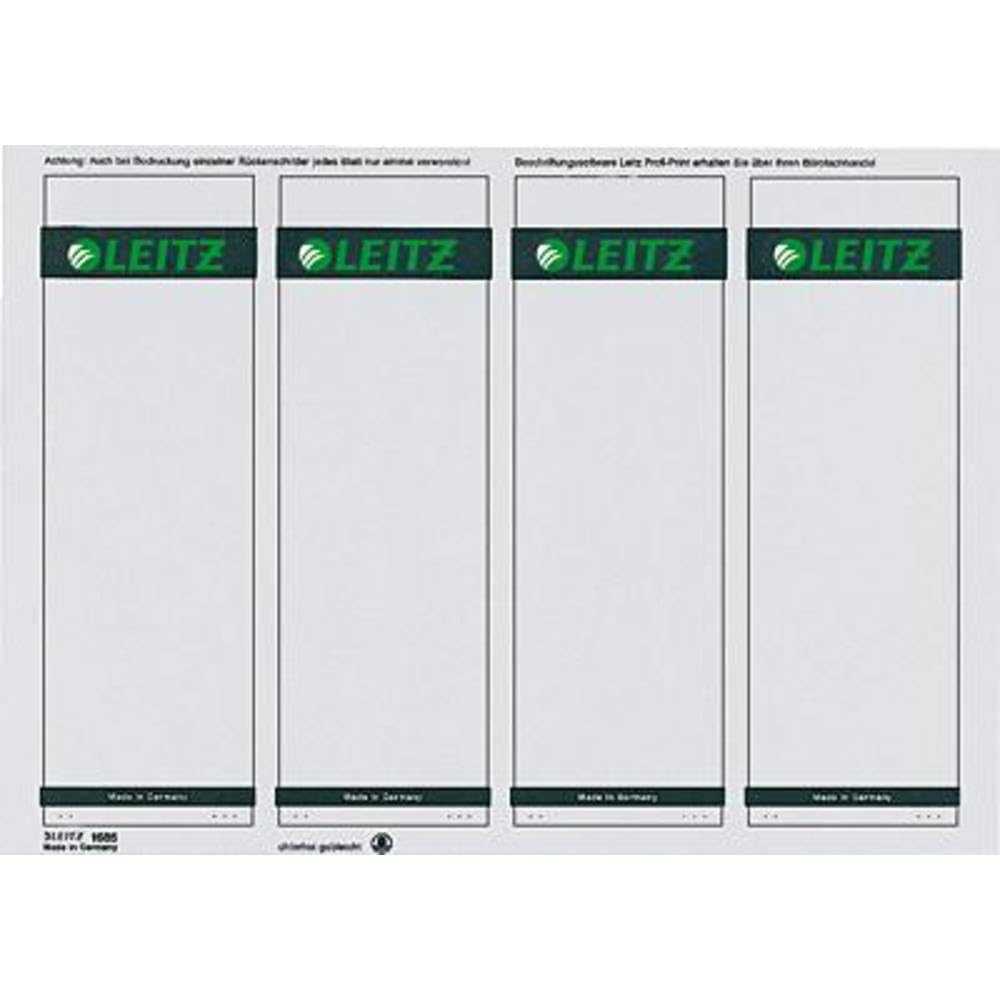 Leitz - Etiquetas Adhesivas para Lomo y para Lomo Imprimibles Adhesivas para Archivadores de Palanca de Cartón, Amplias, Cortas, Gris, 61.5 x 192 mm, Papel, 16852085, Pack de 100 Etiquetas