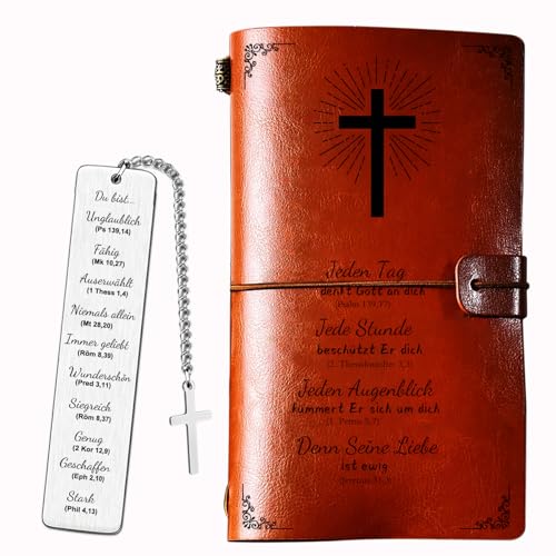 LOHENYOR Christliches Geschenkset - Bibel Notizbuch & Lesezeichen Kombination, Religiöses Tagebuch, Geschenk zur Kommunion, Konfirmation, Taufe, Geburtstag, Motivation Geschenk Für Frauen Männer