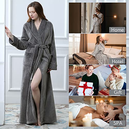 Image of Artfasion Womens Long Fleece Robe - Warm Soft Floor Length Flannel Bathrobes for Winter Thicker Long House Coat with Pockets