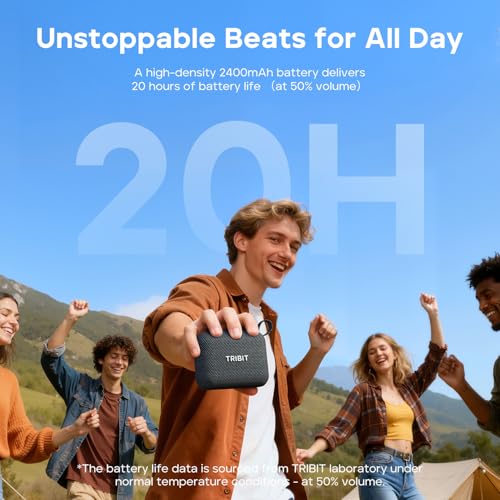 Image of Tribit PocketGo Portable Wireless Bluetooth Speaker with 7W Stereo Sound, IP68 Waterproof Dustproof, 20H Playtime, Custom EQ, BT6.0 & TWS Pairing, Supports TF Card, Ideal for Travel, Outdoor, Gifts