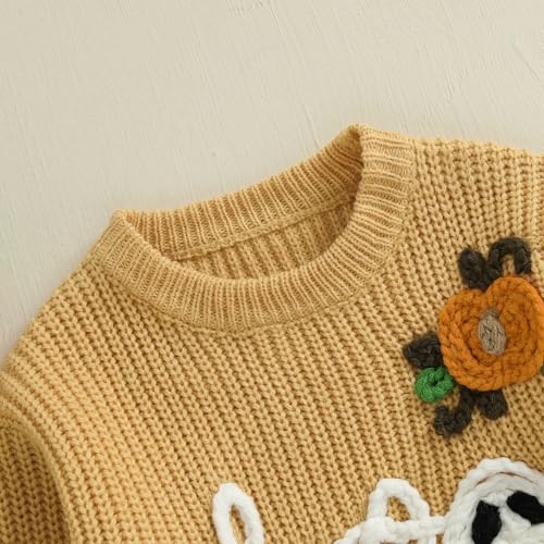 Baby Boy Girl Halloween Outfit Pumpkin Knit Sweater Ghost Embroidery Knitwear Toddler Halloween Fall Clothes4