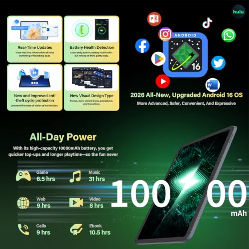 Image of Android 16 Tablet with Keyboard - 13 inch Tablet with 32GB+256GB+2TB Expand | Gemini AI Tablets PC with 8-Core, 10000mAh, 120Hz 1920x1200 IPS, GPS, 2 in 1 Large Tablets with Case, Mouse, Stylus (Black)