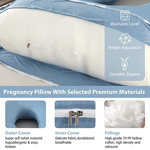 Image of Elover Cooling Pregnancy Pillows for Sleeping, U Shaped Full Body Pillow with Removable Cover,Pregnant Women Must Haves,Maternity Essential,Haze Blue