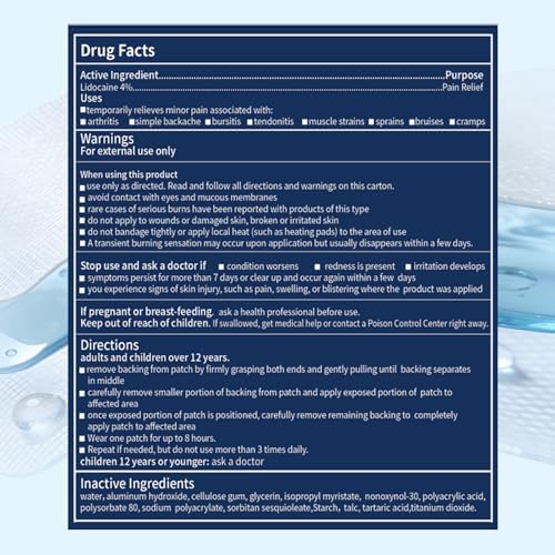 4% Lidocaine Pain Relief Gel Patches, Maximum Strength Topical Analgesic — view 7