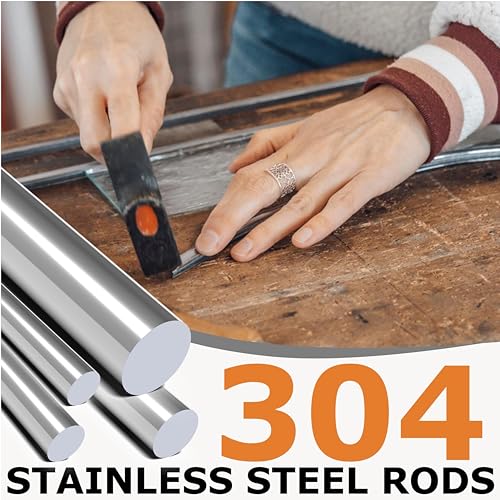 Image of 4pcs 304 Stainless Steel Round Rods 3 /8 inch Dia x 12 inch Length,Metal Solid Shaft Rods (4, 3 /8 x 12)