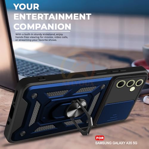 Image of Armor Bumper Back Cover Case for Samsung A35 5G | Rotating Camera Cover, Ring Holder & Kickstand | Heavy Duty & 360 Degree Protection Samsung A35 5G Back Cover (Blue)