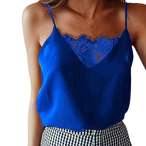 ITISME Été Décontractée Femme Sexy T-Shirt sans Manches Shirt Femmes Gilet en Dentelle Camisole Lâche Casual débardeur Femme Sport Top Blouse Hauts Femme (L, z Bleu) Cover