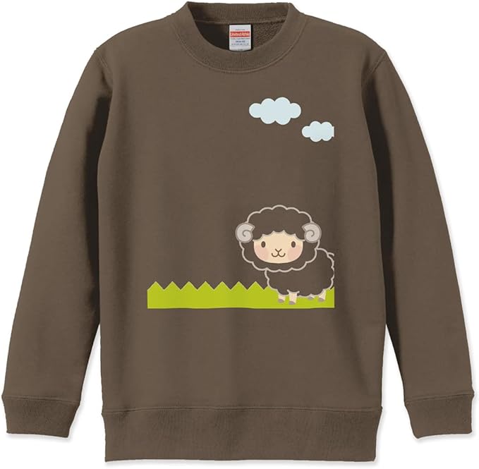 Amazon キッズ トレーナー スウェット 子供用 130 サイズ 長袖 Size 裏パイル ボーイズ ガールズ クルーネック チャコール プリント アニマル ひつじ キャラクター トレーナー パーカー 通販