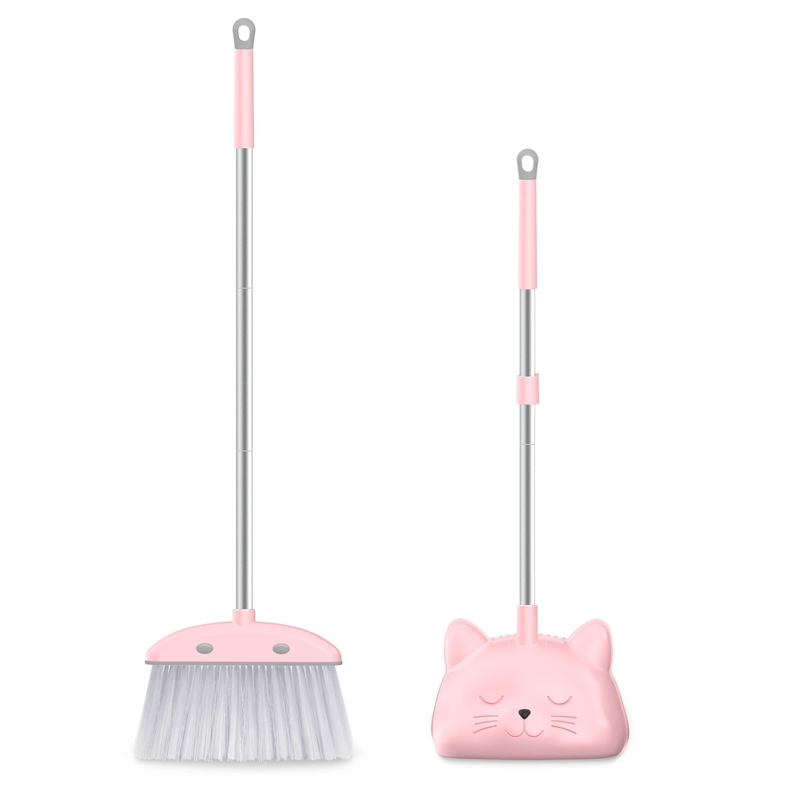 Photo 1 of Mini Broom with Dustpan for Kids, 28-in Handle Kids Broom and Dustpan Set for Toddlers Cat-Shaped Children Broom and Cleaning Set Boys Girls Small Housekeeping Helper Set, Pink