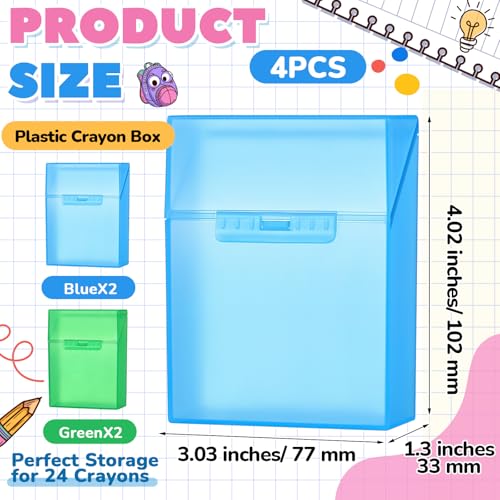 Image of Clabby 4 Pcs Clear Plastic Crayon Boxes Hold 24 Count, Blue,Green | Organizer Box, Case, Colorful, Portable Storage Holder with Snap Lid, for Kids Boys Girls School Classroom Home Art Supply