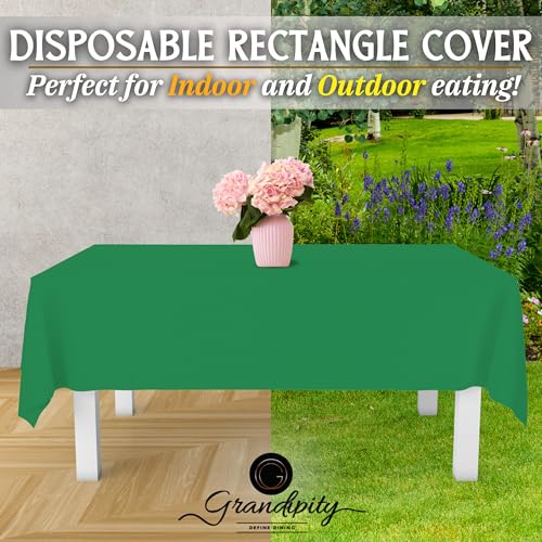 Image of Grandipity Plastic Table Cloth Disposable 12 Pack 54 inch x 108 inch Rectangle | Green Plastic table covers, durable disposable tablecloths, fade and tear-resistent table cover for party, event