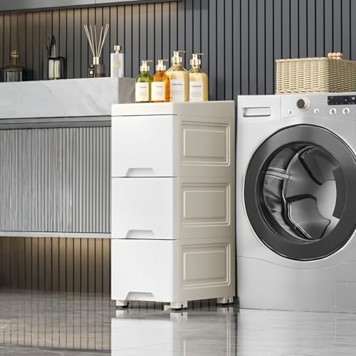 Zdaqian 隙間収納 収納用品 収納ボックス キッチン収納キャビネット 浴室キャビネットキャスター付き 引き出し 調味料スタンド 組み立てが簡単衣類収納 プラスチックマテリアル マルチカラーオプション キッチン すき間収納 (25cm3層,b)