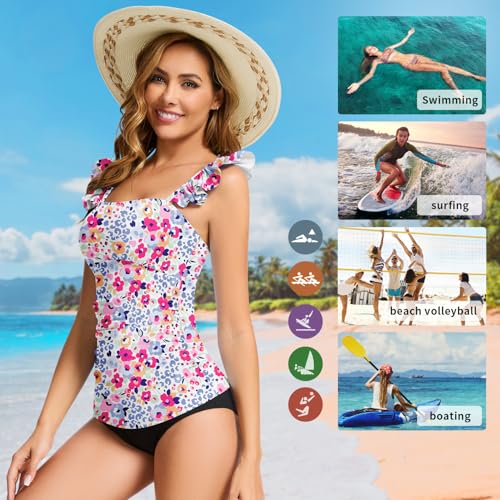 WOWENY Tankini Tops for Women No Bottom Bathing Suits Tummy Control Square Neck Ruffle Modest Swimsuit Top Only4