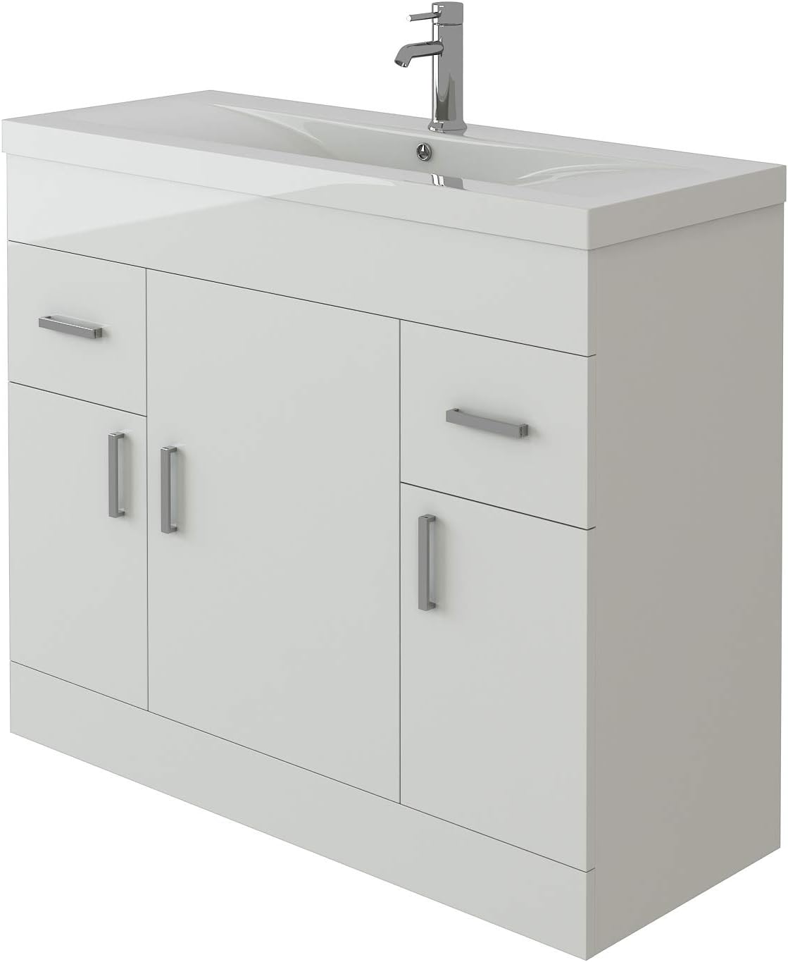 VeeBath EDGE1000 Sobek High Gloss White Free Standing Basin Vanity Cabinet Unit with Doors Drawers & Rectangular Sink-1000mm