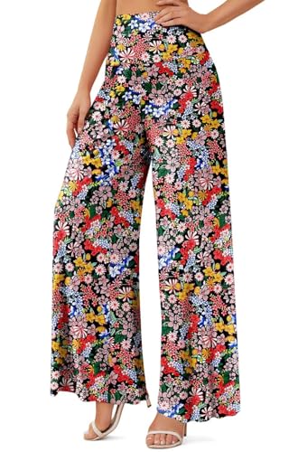 JZC Women's Palazzo Lounge Pants Stretchy Wide Leg Casual Pants Comfy High Waist Flowy Pants S-3XL