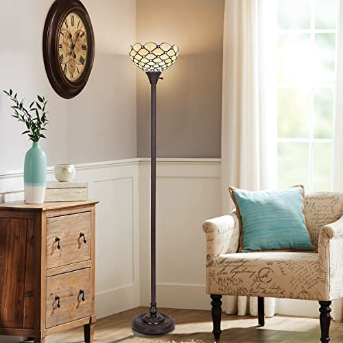 Thatyears Tiffany Torchiere Floor Lamps White Beads Style Stained Glass 12X12X69 Inches Antique Pole Standing Uplight Lamps Decor Living Room Bedroom Home Office #TOP4
