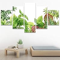 SIGNWIN 5 Panel Canvas Wall Art Modern Art Decorative Elements Fun Illustrations Leaves Multicolor Patterns for Home Decorations Ready to Hang - 60