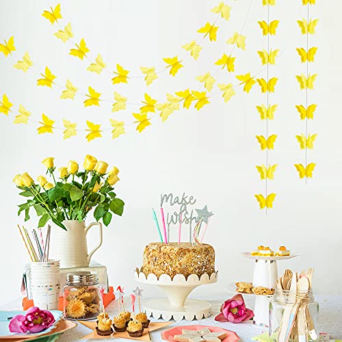 Image of 5 Pieces 3D Yellow Butterfly Paper Garland Hanging Decorative Banner for Home Ceiling Decor Birthday Party Baby Shower Wedding Theme Showcase Decoration Supplies Total 393 Inch Length