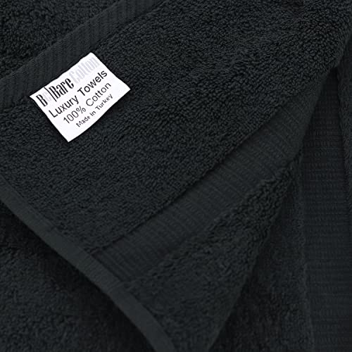 Image of Bare Cotton Luxury Hotel&Spa Quality Collection Highly Absorbent,Quick Dry 100% Turkish Cotton 700 GSM,Eco Friendly Towel,for Bathroom Dobby Border Soft Towel Set 27X54 -Black,Bath Towels-Set of 4