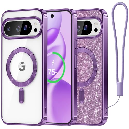 Coque Google Pixel 10 Pro XL Meifigno Candy violette avec dragonne et dos transparent MagSafe