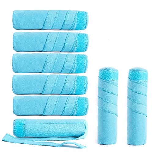 STFLY Sleep Hair Curler Absorbent Heat Free Curlers, Curl Your Hair Without Damaging, Includes 8 Large (6 Inch) Rollers for Long Thick or Curly Hair (6in, Blue)