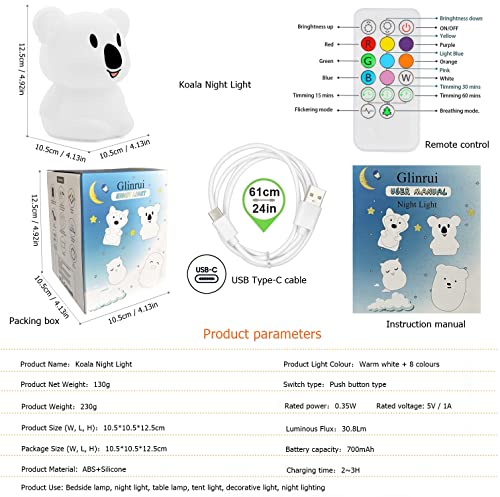 Lámpara de noche koala para niños silicona tamaño medio miniatura 4