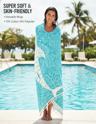 Image of Oversized Turkish Beach Towel Blanket Cotton Giant XL Sandproof Towels Huge Linen XXL Extra Large Big Throw Quilt Blankets for Adults Cloud Travel Camping Glamping Accessories Essentials Whale Shark