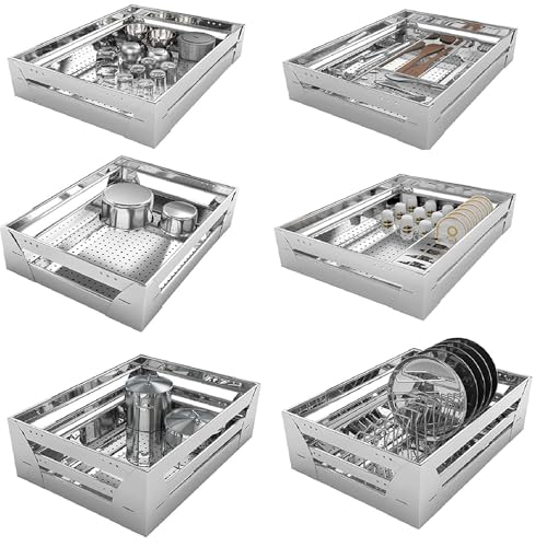 Image of BLOO BASKET 202modular kitchen accessories cabinet, 6-Piece Utensil Organizer, Perforated Stainless Steel, Silver (15 inch WIDTH * 20 inch DEPTH, WITHOUT CHANNEL)