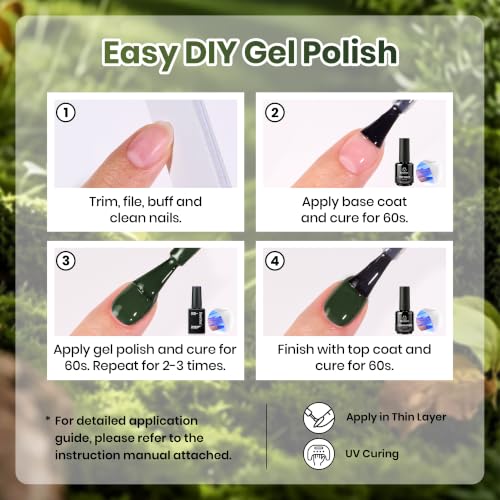 Image of Beetles Green Gel Polish Set - Forest Whisper, 6 Colors Green Gel Nail Polish Set, Soak Off UV Led Summer Nails Art, Long-Lasting Manicure Salon DIY Home Holiday Nails Art