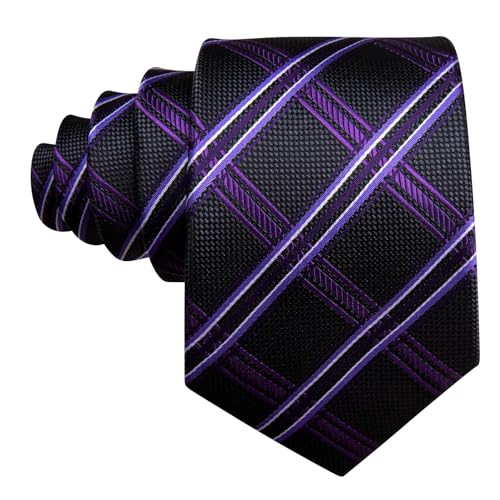 Image of YOHOWA Men Plaid /Striped Ties Set Silk Business Wedding Formal Fashion Necktie and Pocket Square Cufflinks Set