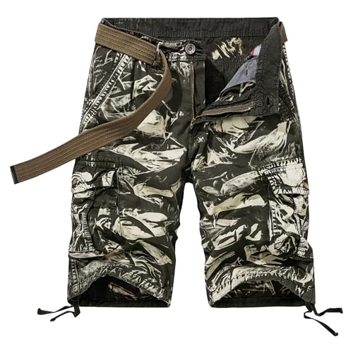 Short cargo camouflage homme en coton léger multi-poches décontracté taille 50 FR Vert