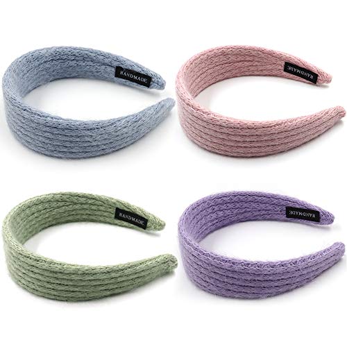 NODG 4 Pieces Wide Headbands for Women Girls Fashion Hair Bands for Women's Hair Turban Heabdands Wide headbands Bohemian Solid Color Yoga Headband Head Wrap Hair Band Elastic Accessories