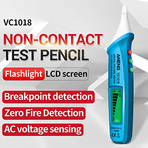 kstyhome vc1018 testeur de tension numérique lcd sans contact 12v 1000v testeur de stylo multifonction détecteur de tension ac / dc crayon de test de batterie de continuité électrique avec alarme sono