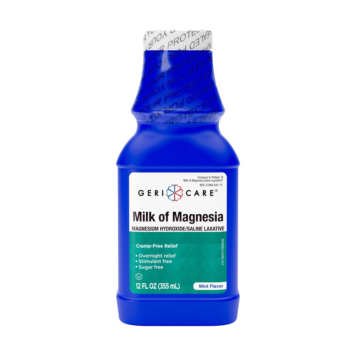 GeriCare Milk of Magnesia, Magnesium Hydroxide 1200mg| Mint Flavor| Fast Overnight Constipation Relief| Cramp-Free Saline Laxative & Stool Softener| Antacid for Heartburn & Indigestion| 12 Fl Oz
